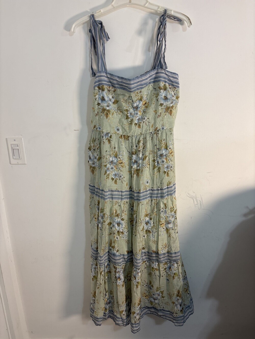 Sweet Wanderer Tiered Midi Dress Size XL, Tie Straps, Floral Print Cottage Boho